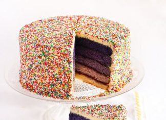 Birthday Cake : Rainbow sprinkles – a beach ball cake