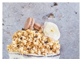 Birthday Cake : The best naked chocolate layer cake with caramel chocolate chip popcorn, chocola…