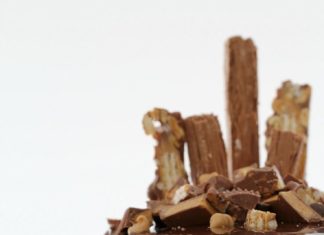 Birthday Cake : The ULTIMATE Peanut Butter & Fudgy Chocolate Overload Cake = two layers of moist…