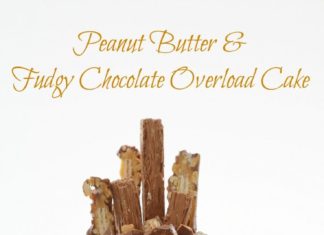 Birthday Cake : The ULTIMATE Peanut Butter & Fudgy Chocolate Overload Cake = two layers of moist…