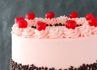 Birthday Cake : Cherry Chocolate Chip Cake – full of maraschino cherry flavor and mini chocolate…