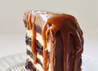 Birthday Cake : salted caramel chocolate fudge cake with swiss meringue buttercream