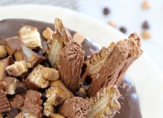 Birthday Cake : The ULTIMATE Peanut Butter & Fudgy Chocolate Overload Cake = two layers of moist…