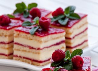 Birthday Cake : Vanilla raspberry multi-layer cake. So pretty it's almost criminal to eat!