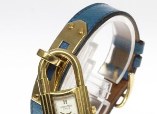 Birthday Gifts Ideas : Authentic Vintage Ladies 14K Yellow Gold Hermes Kelly Watch Leather Strap