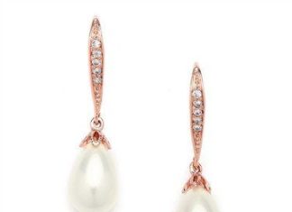 Birthday Gifts Ideas : Vintage 14K Rose Gold Cubic Zirconia Dangle Earrings with Freshwater Pearls