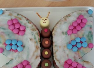 Birthday Inspiration: Meine Motte ganz alleine dekoriert. #kuchen #schmetterling #smarties #butterfly…