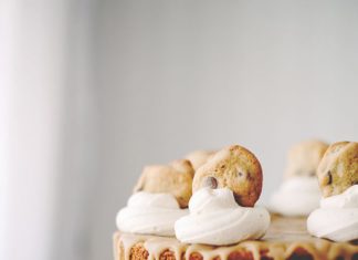 Birthday Cake : Chocolate Chip Cookie Layer Cake with Cookie Dough Filling, Salted Caramel Icing…