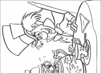 Birthday Decoration : Alice in wonderland mad hatter coloring page
