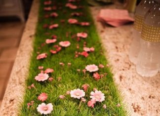 Birthday Decoration : Artificial grass table runner mad hattter table by evescrafts