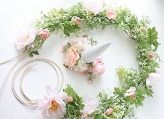 Birthday Decoration : Blush gold white unicorn horn and floral necklace for horse