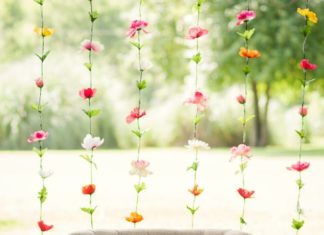 Birthday Decoration : Floral Garland Photo Backdrop from a First Birthday Garden Party via Kara's …