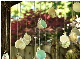 Birthday Decoration : Hanging teacups! A novel garden party, outdoor wedding idea or Alice in Wonderla…
