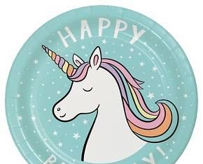 Birthday Decoration : “Happy Birthday” Unicorn Disposable Plates 10 Count – Spritz : Target