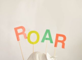 Birthday Decoration Ideas : A store-bought dinosaur birthday cake with Oh Joy for Target topper and a painte…