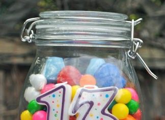 Birthday Decoration Ideas : Birthday centerpiece idea for any age — tie balloons on top–fill with any cand…