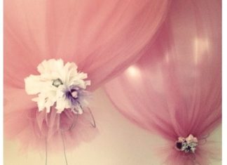Birthday Decoration Ideas : Inflate balloons, cover with tulle, tie at bottom with flowers. Easy and beautif…