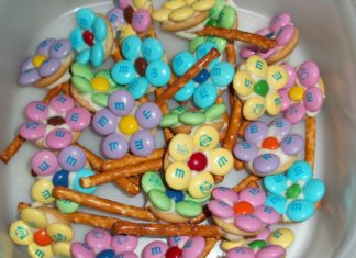 Birthday Decoration Ideas : M and pretzel flowers.
