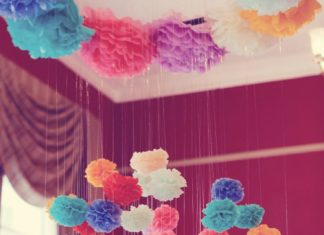 Birthday Decoration Ideas : Tissue Pom Pom chandelier?!? I love!!!