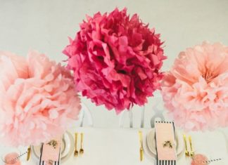 Birthday Decoration Ideas : We love this Mother’s Day brunch setting with Martha Stewart Crafts pom poms by …
