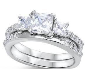 Birthday Gifts Ideas : 1.1CT Princess Cut Russian Lab Diamond Bridal Set Wedding Band Ring