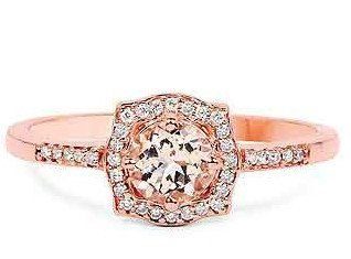 Birthday Gifts Ideas : 1.2TCW 14K Rose Gold Natural Round Cut Peach Morganite & White Diamonds Halo Rin…