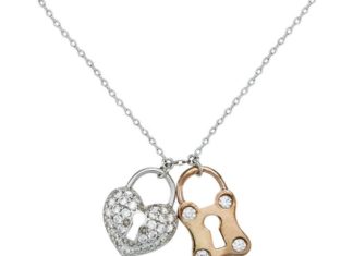 Birthday Gifts Ideas : 1.2TCW Pave Lab Diamond Heart & Lock Necklace Pendant