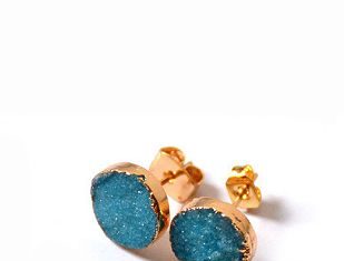 Birthday Gifts Ideas : 14K Rose Gold 10mm Round Blue Pink Green Natural Druzy Stud Earrings
