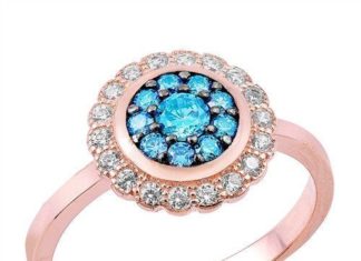 Birthday Gifts Ideas : 14K Rose Gold Blue Topaz Russian Lab Diamond Halo Floral Ring