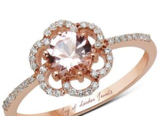 Birthday Gifts Ideas : 14K Rose Gold Natural 1CT Round Cut Peach Morganite & White Diamonds Floral Halo…