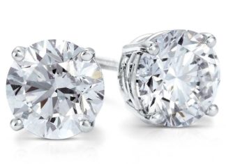 Birthday Gifts Ideas : 14K White Gold Round Cut Russian Lab Diamond Solitaire Stud Earrings