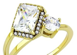 Birthday Gifts Ideas : 14K Yellow Gold 2CT Emerald Cut Halo Russian Lab Diamond Ring