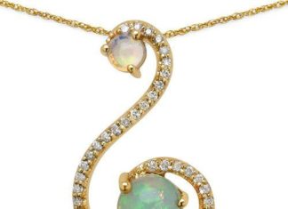 Birthday Gifts Ideas : 14K Yellow Gold Natural Ethiopian Cabochon Round Opals with Diamonds Accented Pe…