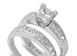 Birthday Gifts Ideas : 1CT Princess Cut Russian Lab Diamond Bridal Set Wedding Band Ring