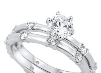 Birthday Gifts Ideas : 1CT Round Cut Solitaire Russian Lab Diamond Wedding Band Bridal Set