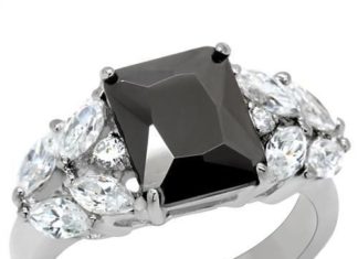 Birthday Gifts Ideas : 3CT Emerald Cut Black Russian Lab Diamond Marquise Cut Diamond Accented Ring