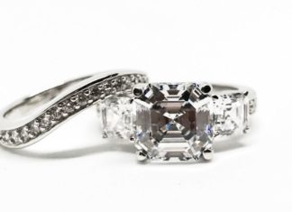 Birthday Gifts Ideas : 4.22CT Asscher Cut Russian Lab Diamond Bridal Set