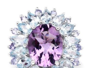 Birthday Gifts Ideas : 7.79 Carat Genuine Amethyst, Blue Topaz and Tanzanite Anniversary Ring