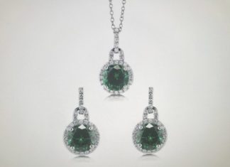 Birthday Gifts Ideas : 9.4TCW Round Cut Halo Emerald Green Russian Lab Diamond Solitaire Earring & Pend…