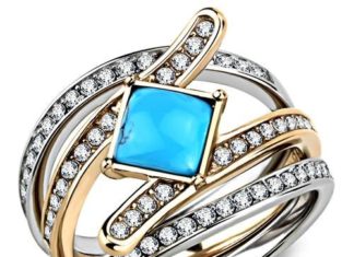 Birthday Gifts Ideas : A 14K Rose Gold Platinum 1.4CT Princess Cut Turquoise Stackable Ring Set