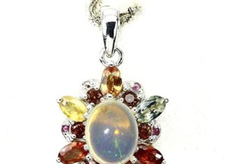 Birthday Gifts Ideas : A 14K White Gold 1.5CT Cabochon Ethiopian Opal Sapphire Ruby Garnet Citrine Acce…