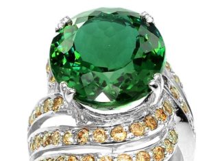 Birthday Gifts Ideas : A 14K White Gold Natural 10.5CT Oval Cut Green Amethyst Yellow Sapphire Ring