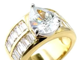 Birthday Gifts Ideas : A 14K Yellow Gold 2CT Pear Cut Russian Lab Diamond Wedding Band Ring