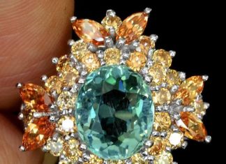 Birthday Gifts Ideas : A Natural 14K White Gold 4CT Oval Cut Blue Green Aquamarine Champagne Topaz Whit…