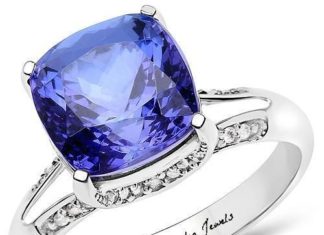 Birthday Gifts Ideas : A Natural 14K White Gold 5.59CT Cushion Cut Tanzanite White Diamond Accent Split…