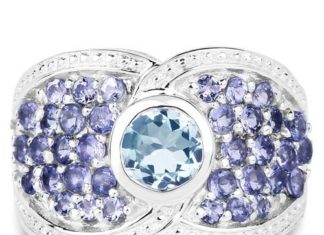 Birthday Gifts Ideas : A Natural 1CT Baby Blue Round Cut Bezel Set Aquamarine Tanzanite Accent Ring