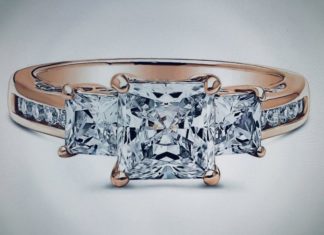 Birthday Gifts Ideas : A Perfect 14K Rose Gold 1.6CT Princess Cut Russian Lab Diamond Journey Ring