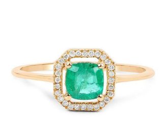 Birthday Gifts Ideas : A Perfect 14K Yellow gold .68CT Cushion Cut Zambian Green Emerald Diamond Halo E…