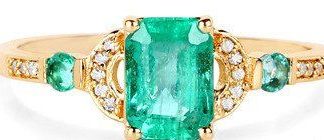 Birthday Gifts Ideas : A Perfect 14K Yellow gold 1CT Emerald Cut Zambian Green Emerald Diamond Engageme…