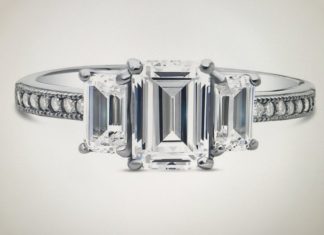 Birthday Gifts Ideas : A Perfect 1CT Emerald Cut Russian Lab Diamond Journey Ring